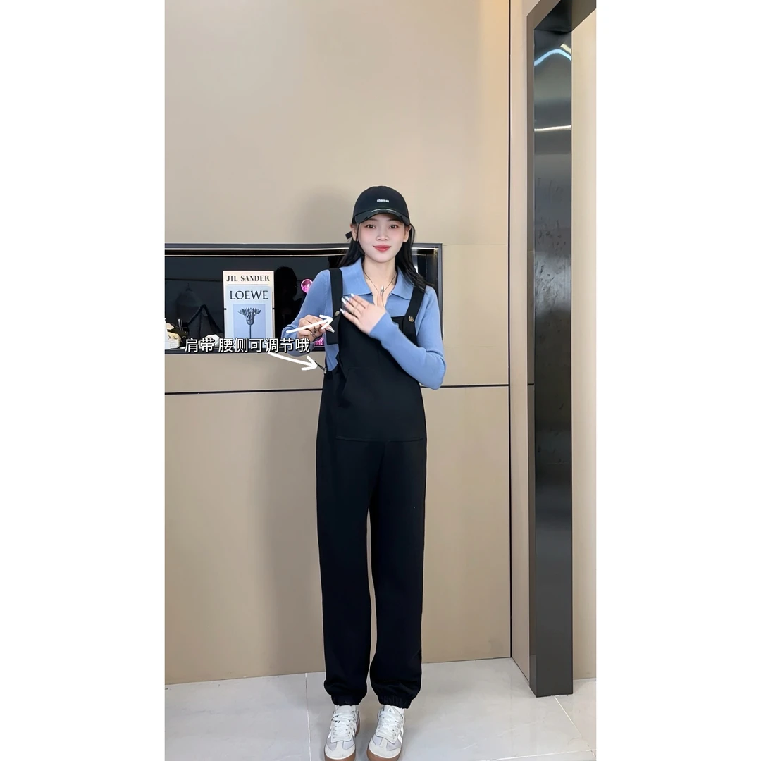 【玫瑰优选】孕妇装束脚背带裤春季套装孕妇上衣时尚百搭孕妇背带裤