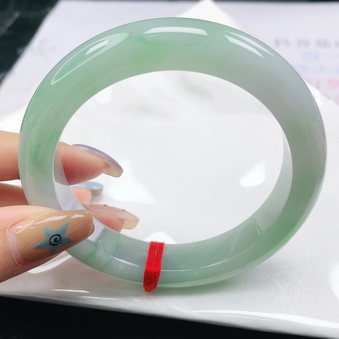 翡翠未镶嵌手镯翡翠60.2冰胶晴绿正圈