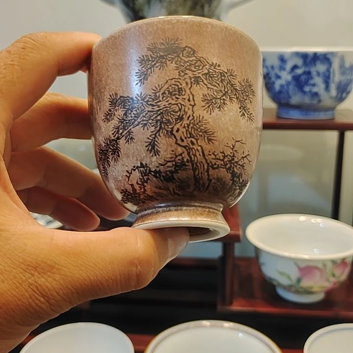 汪派山水颜色釉墨彩迎客松