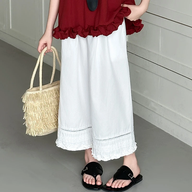 女童夏季裤子2025新款时髦儿童白色九分裤好看女阔腿裤潮开学装备