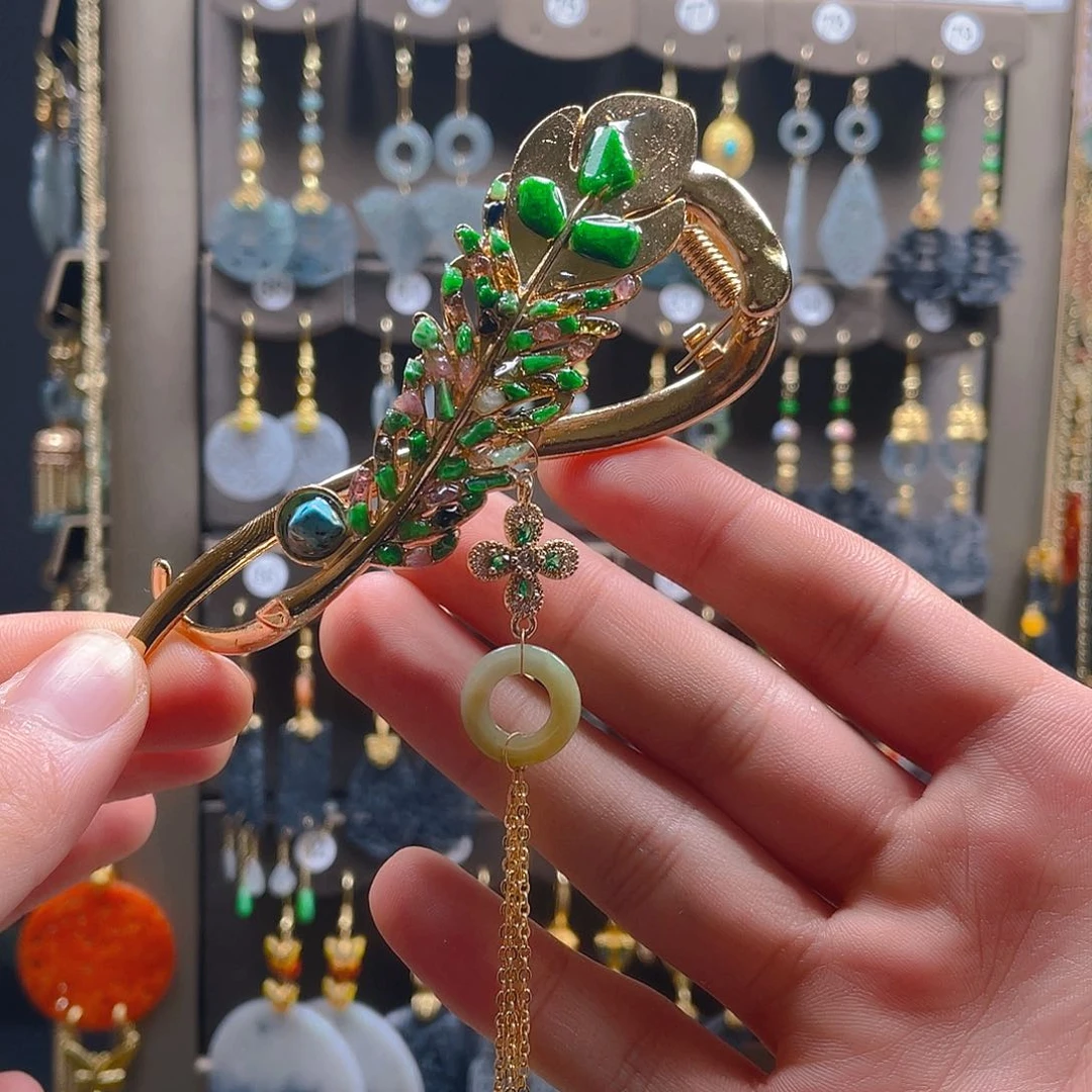 翡翠耳饰合金翡翠