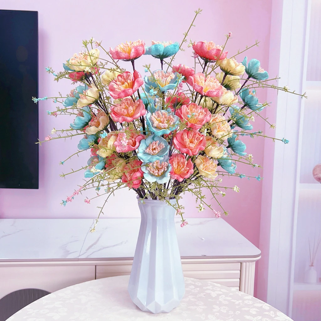 12枝《杜鹃花》新款高档仿真杜鹃花粉蝶花束客厅餐桌装饰摆设假花