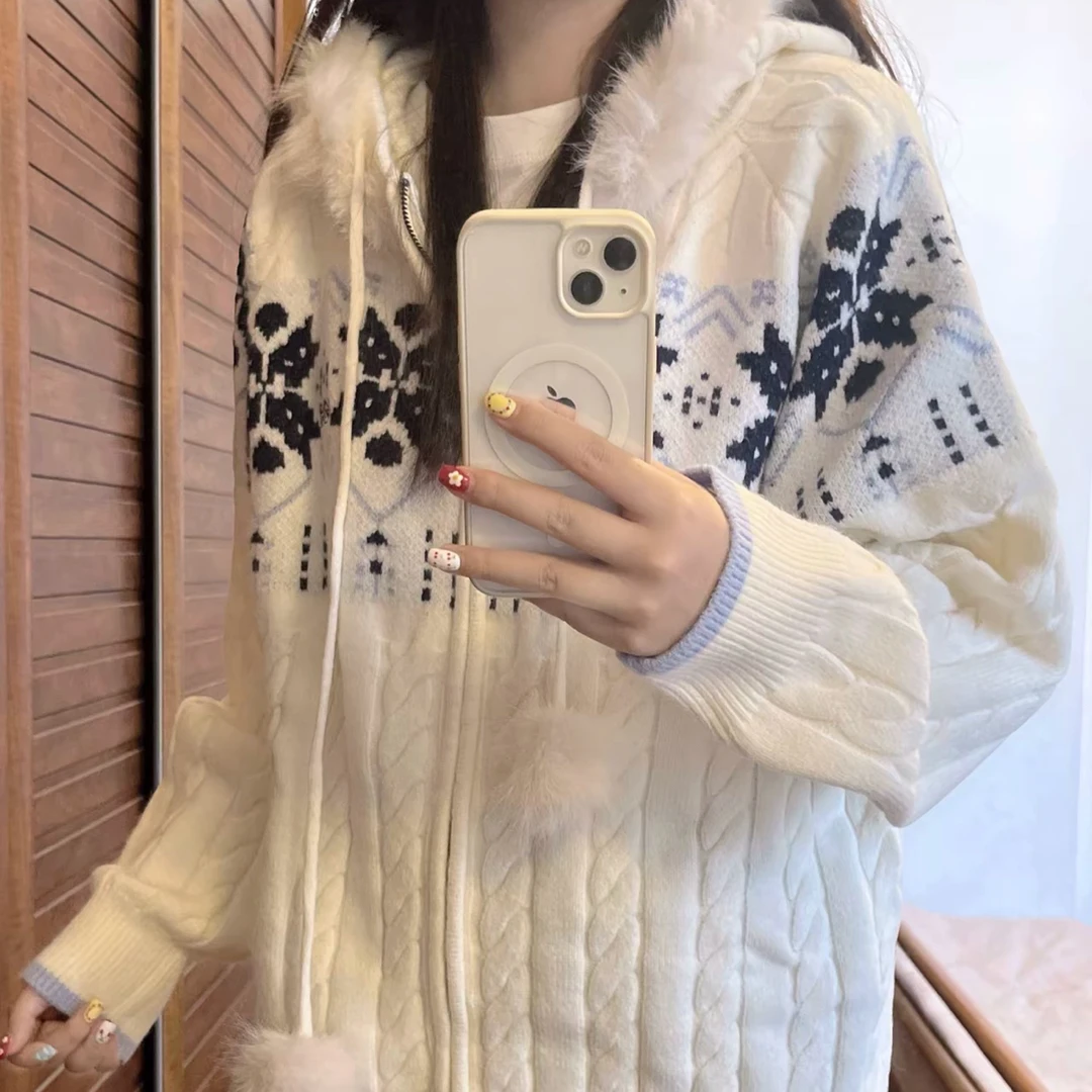 66家高级慵懒连帽毛领费尔岛毛衣