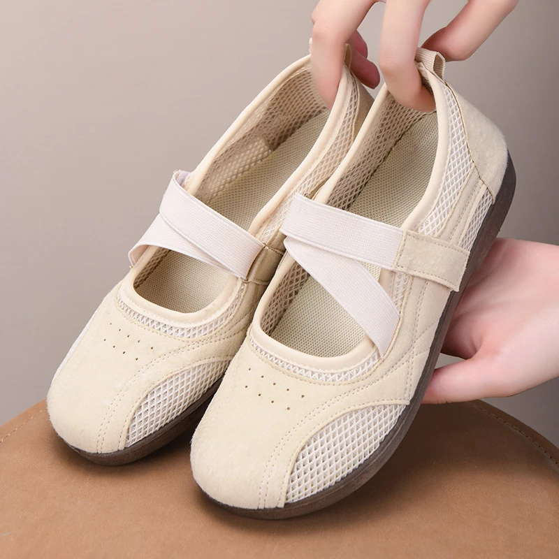 夏季新款运动玛丽珍鞋薄底芭蕾女鞋百搭休闲鞋透气镂空网面妈妈鞋