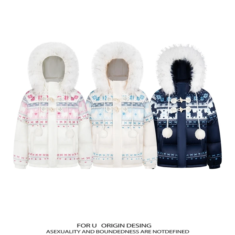 FOR U 原创国潮美式复古甜美风费尔岛雪花棉服冬季新款韩系外套