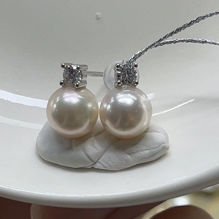 耳饰银S925镶嵌海水珍珠7-8mm 99号