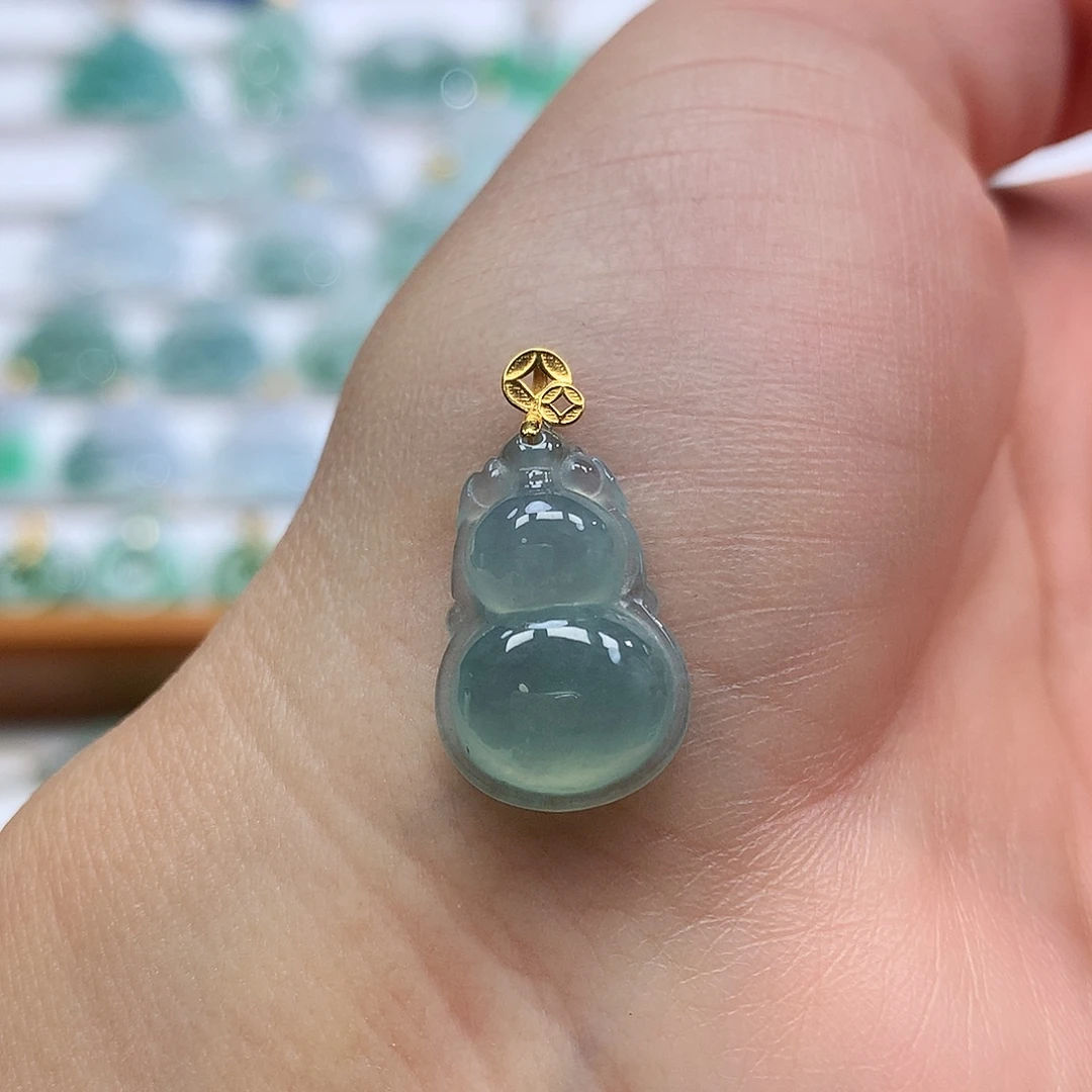 翡翠18K金镶嵌吊坠(赠链)17.6-12.2-5.3