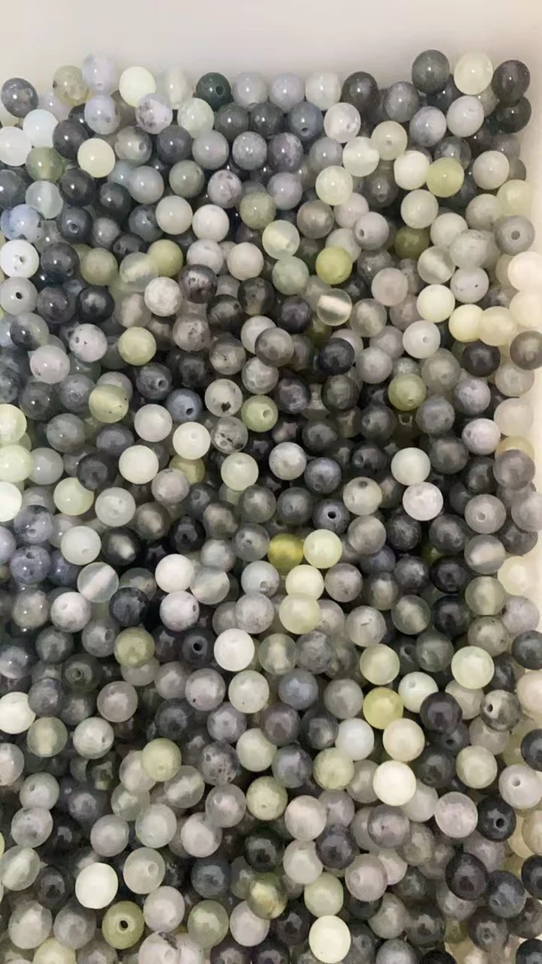 特价天然岫玉散珠卡6水墨随机发100颗
