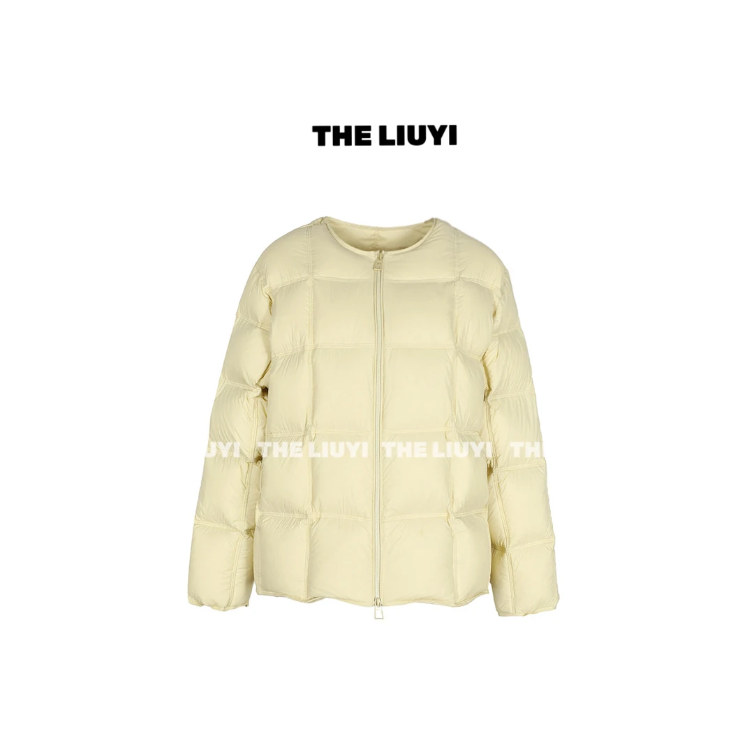 【LIUYI】方块羽绒服~零压感90白鸭绒无胆方格圆领羽绒服2427/4807