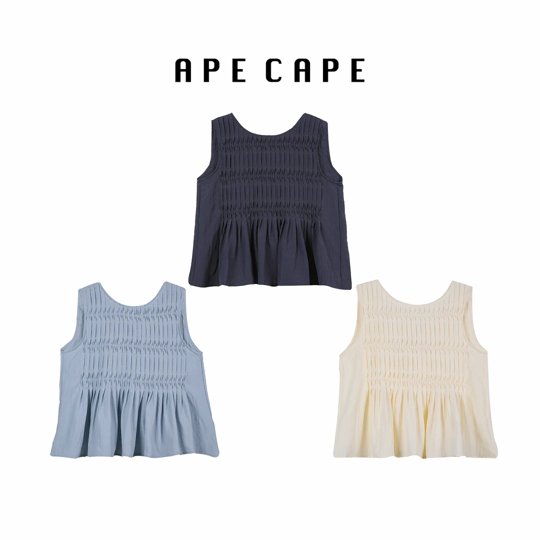 APE CAPE【风琴】手工裁剪风琴褶无袖上衣背心女 夏季时髦显气无袖T