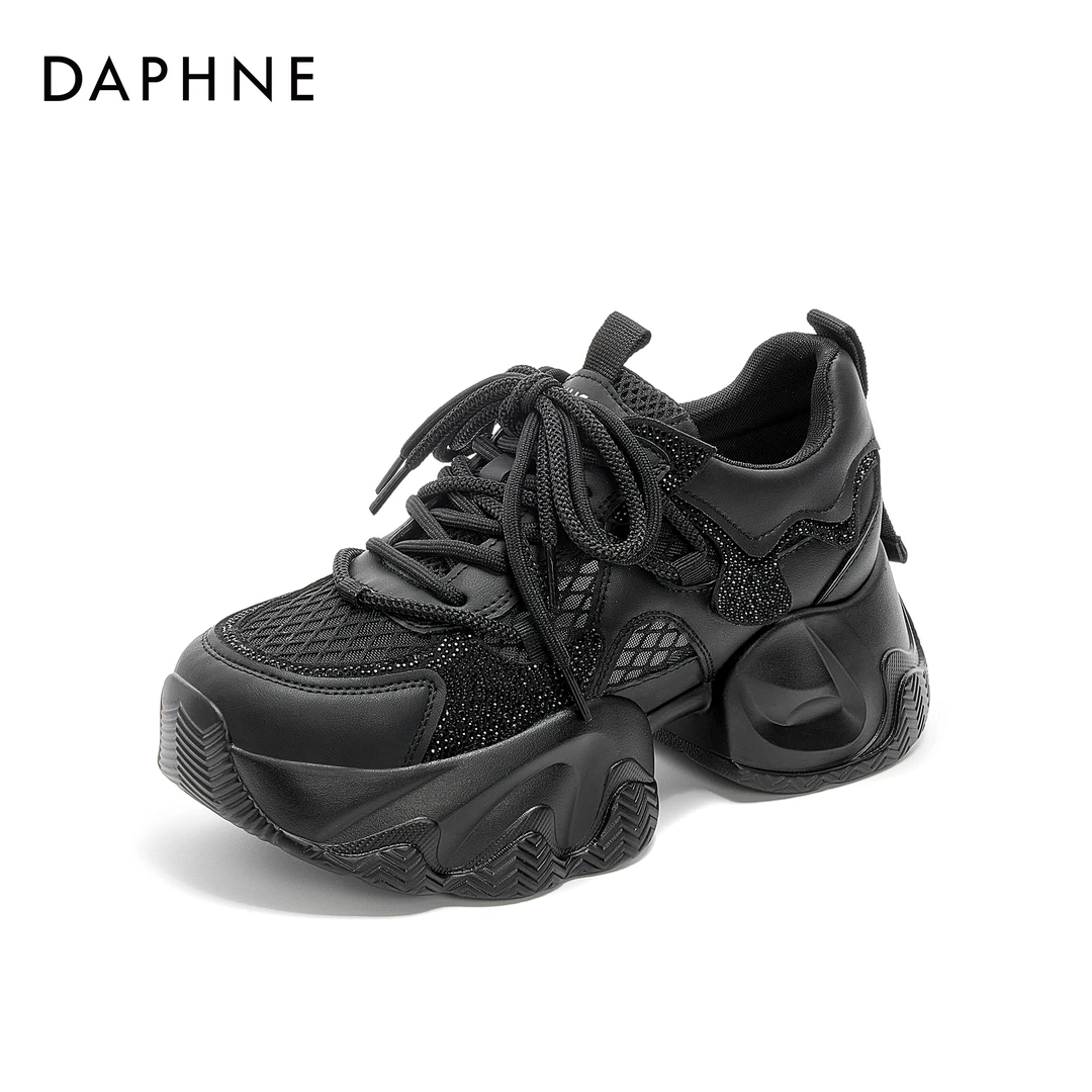 达芙妮黑色老爹鞋女2025年夏季新款厚底小个子百搭炸街休闲运动鞋
