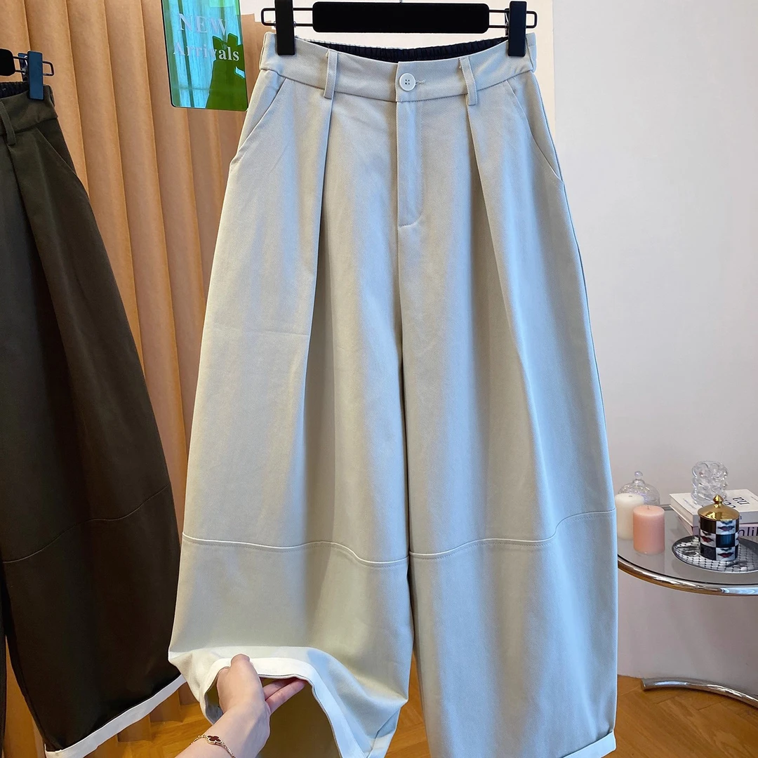 高级感休闲西装阔腿裤女秋季2025新款宽松卷边直筒裤气球裤九分裤