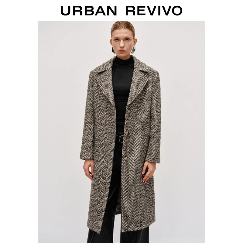 UR2025冬季新款女装高智感肌理感长款大衣呢料外套UWG150165