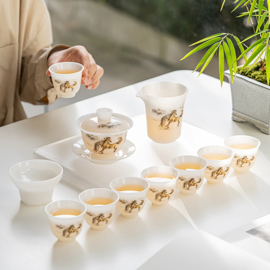 【山上有窑】德化冰种璞玉高档功夫茶具套装盖碗套装纯白茶具套装