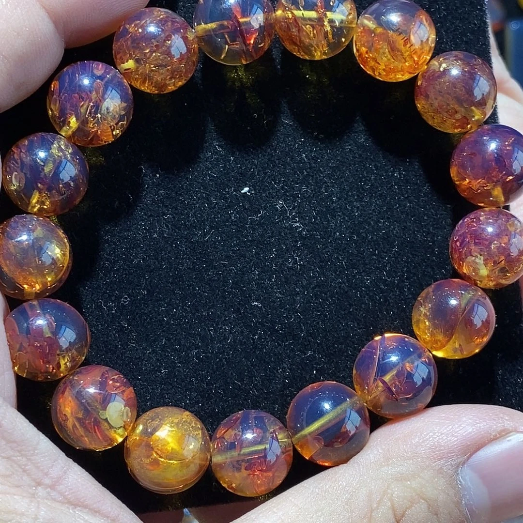 蓝珀未镶嵌珠宝奇石花珀12mm+