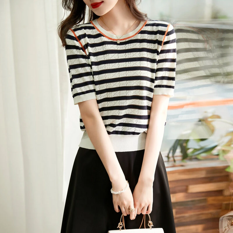 时尚气质百搭套头短袖针织衫