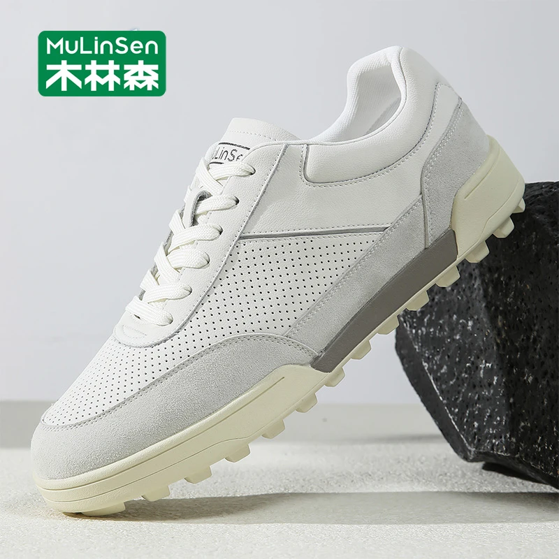 木林森男士休闲鞋透气秋季软底工作男鞋2025新款运动百搭小白潮鞋
