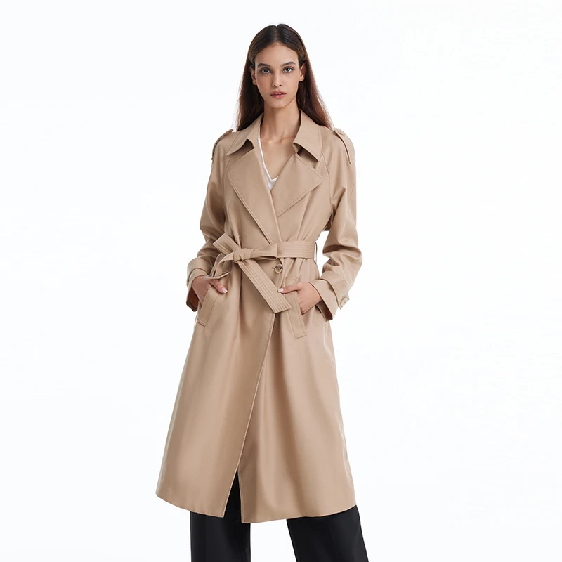 歌莉娅 秋季新品时尚经典通勤精纺绵羊毛中长款风衣外套112L6E27A