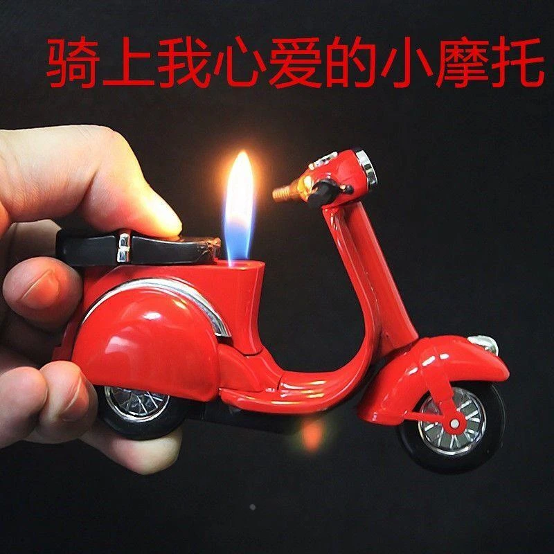 WEITELANG品牌好物个性充气打火机创意红色款三轮金属摩托车模型
