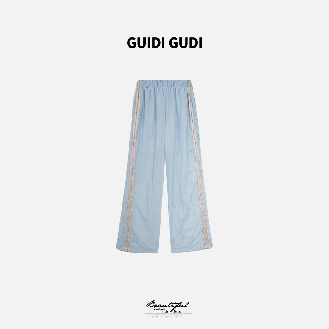 GUIDI GUDI【珊瑚之光】女人味时尚高腰休闲裤/黄加蓝