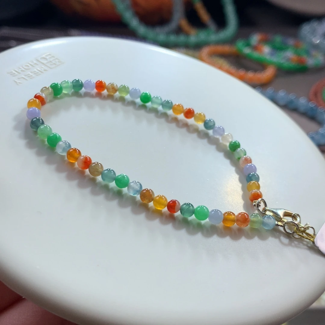 翡翠未镶嵌手链浓艳彩虹小米卡3.5