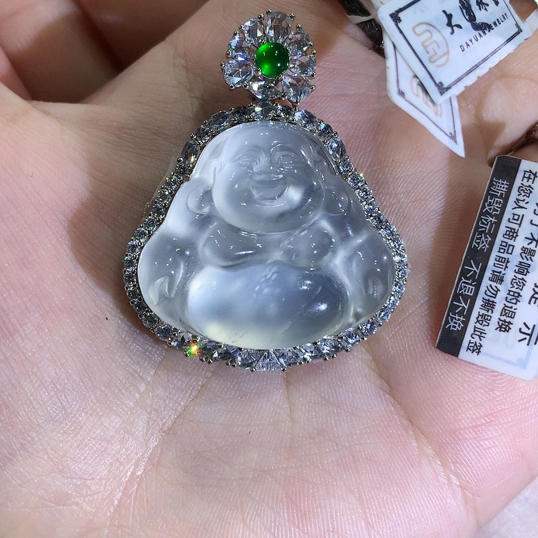颈饰银S925镶嵌石英质玉俄冰石英质玉佛公