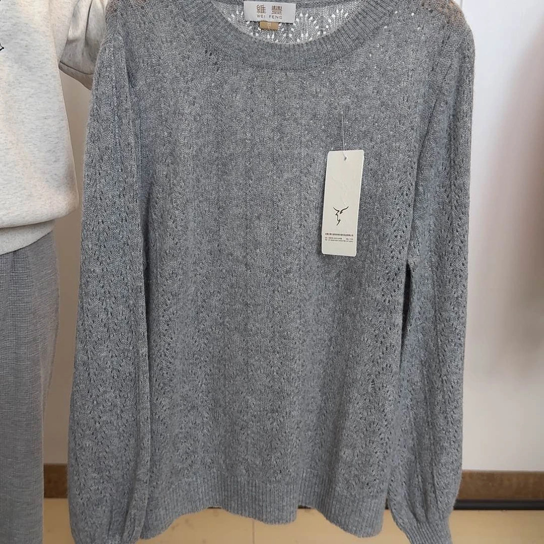 女士纯羊绒衫镂空灰L058