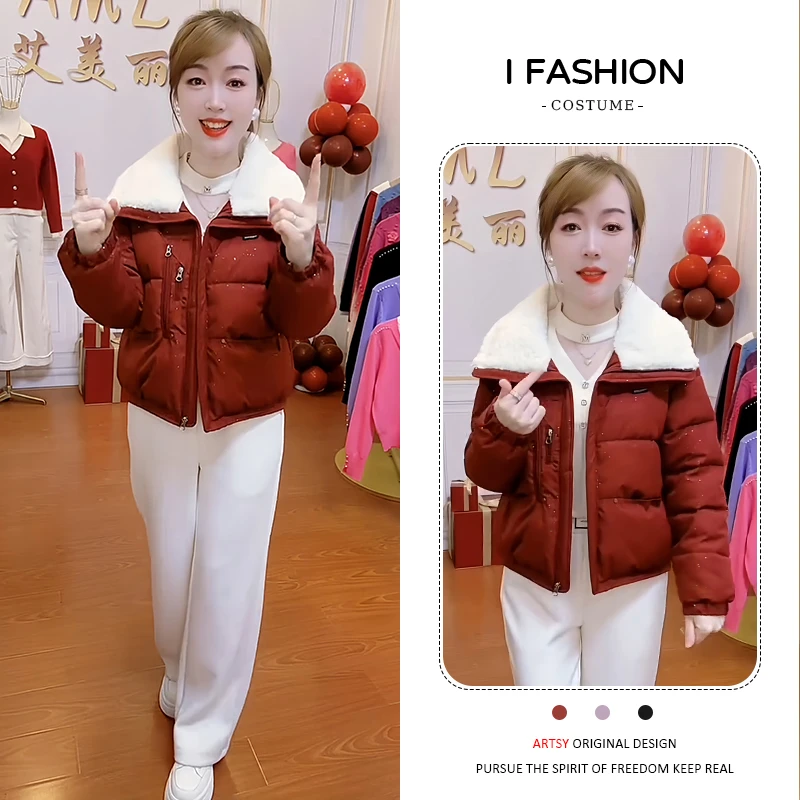 慵懒风百搭翻领棉服女2025年冬季新款小个子时尚加厚保暖显瘦外套