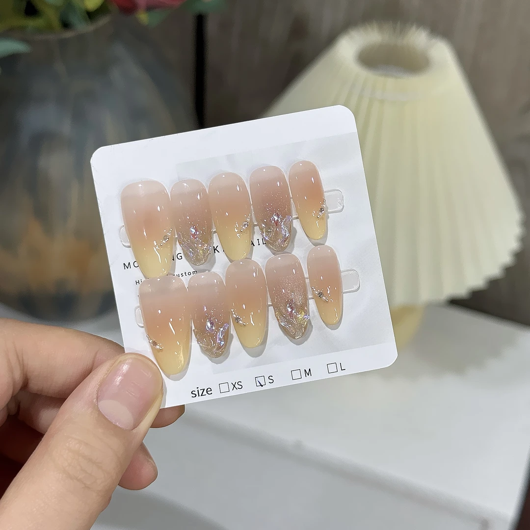 【芒果布丁】奶黄渐变温精灵仙气 3032604 十片纯手工穿戴甲