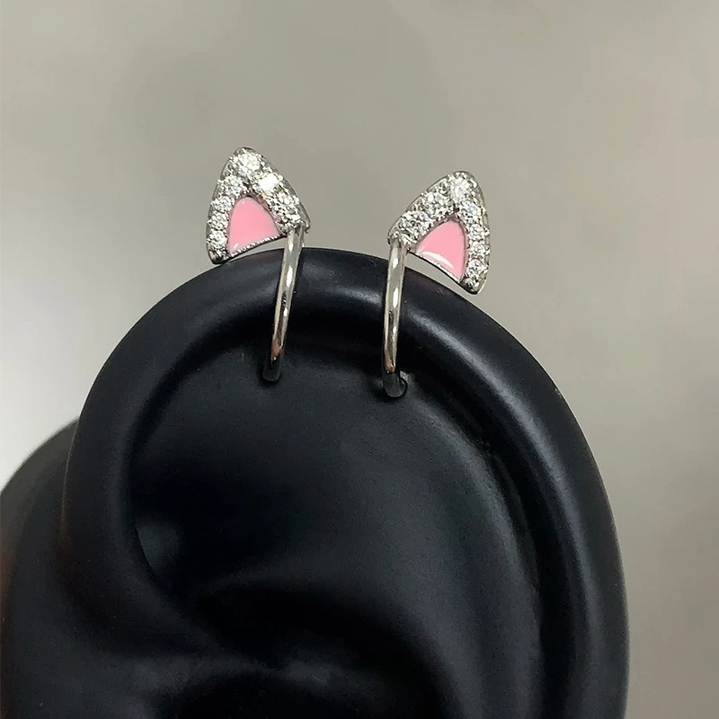 合金耳饰 Pink Daily可爱粉色猫耳耳骨夹高位无耳洞精致小巧耳饰