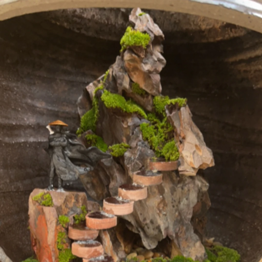 室内松皮石假山石头老陶罐鱼缸生态水景微景观摆件