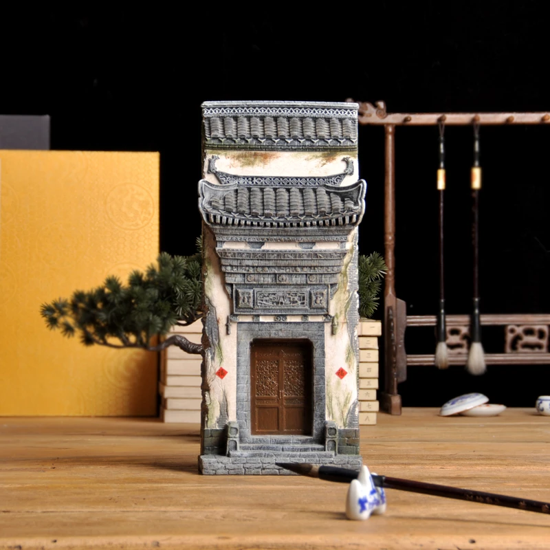 江南徽派古建筑微缩模型场景搭配中式家居装饰工艺品摆件手工绘制