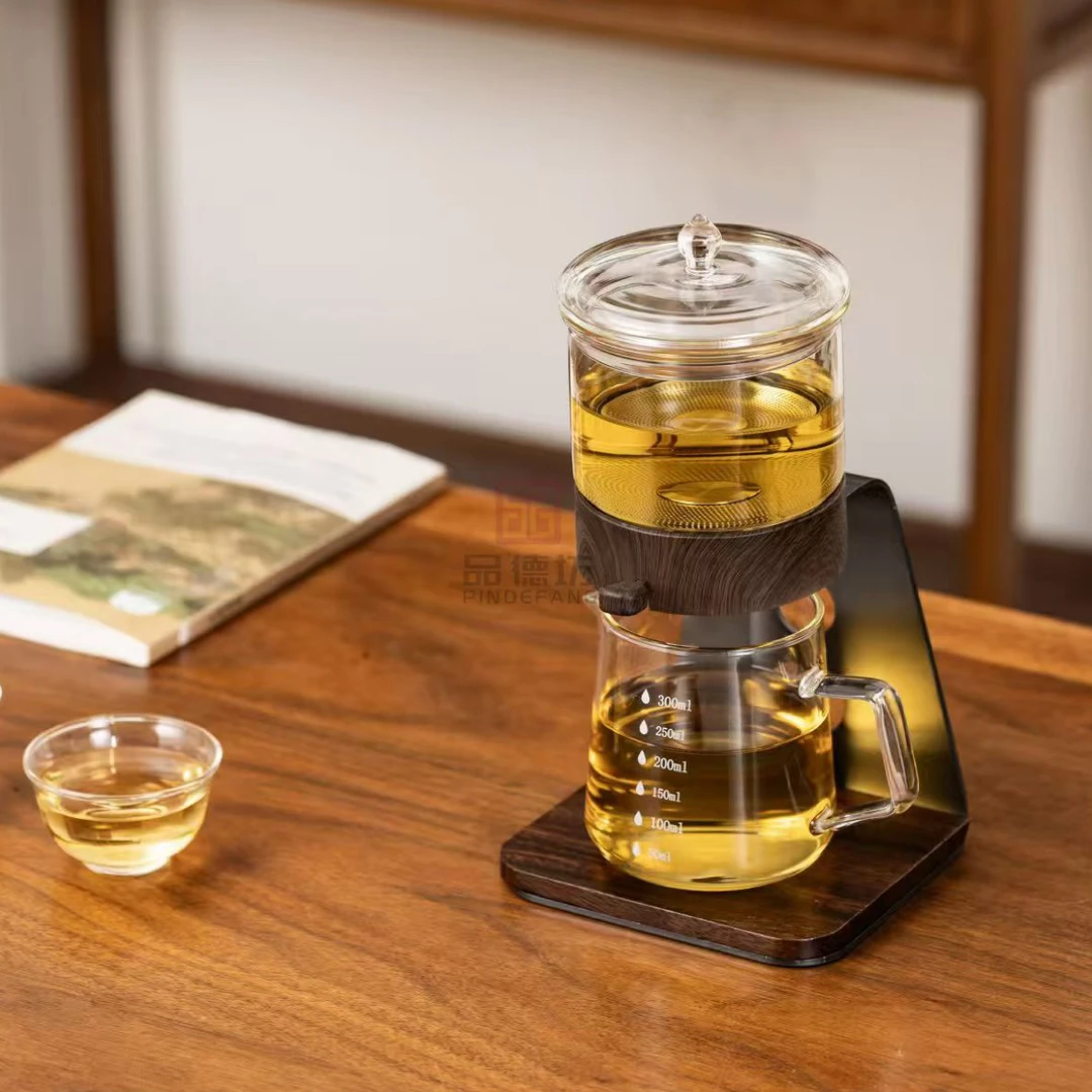 新款25款高硼硅玻璃木纹色自动茶具套装新青年时尚款泡茶喝茶神器