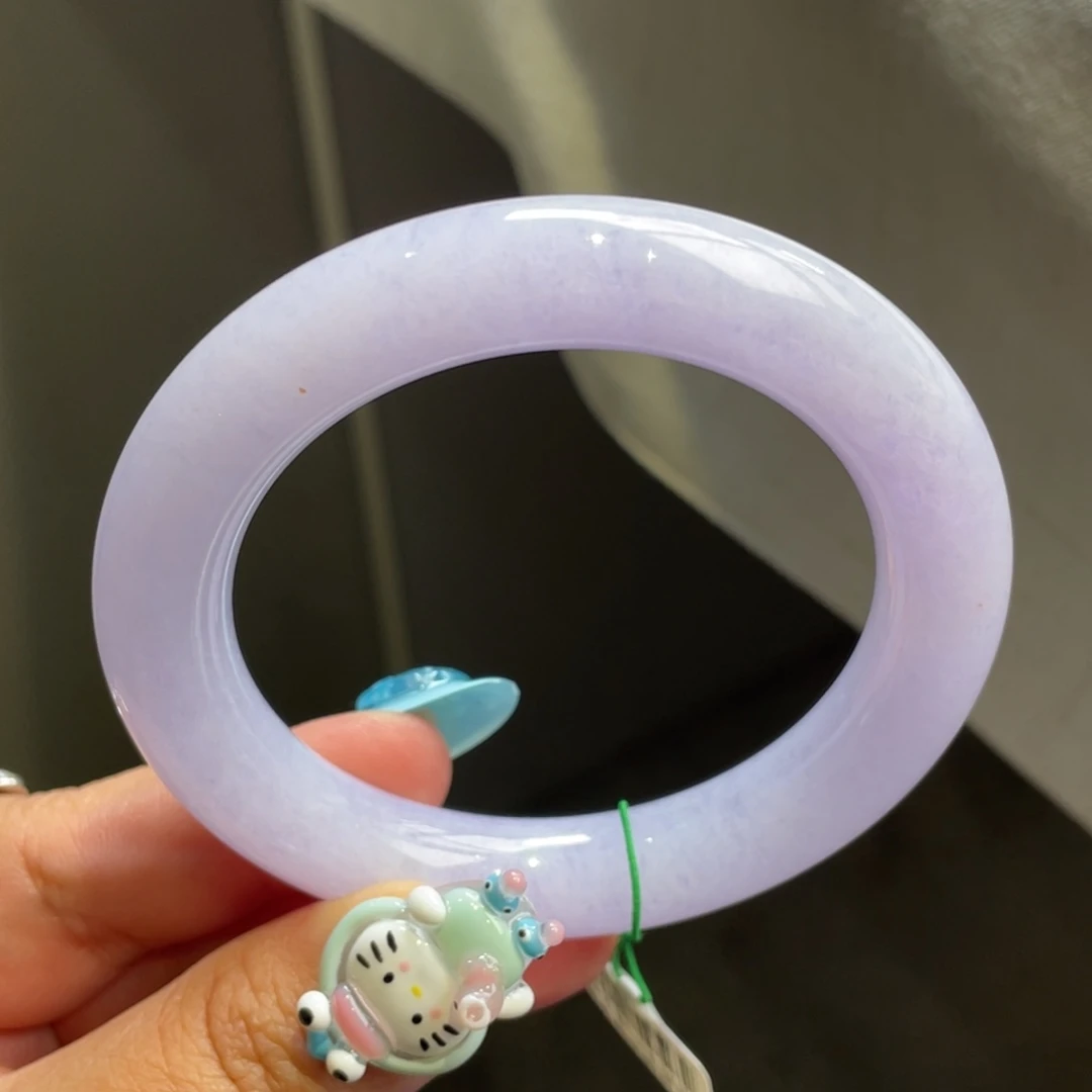 翡翠未镶嵌手镯粉紫圆条手镯
