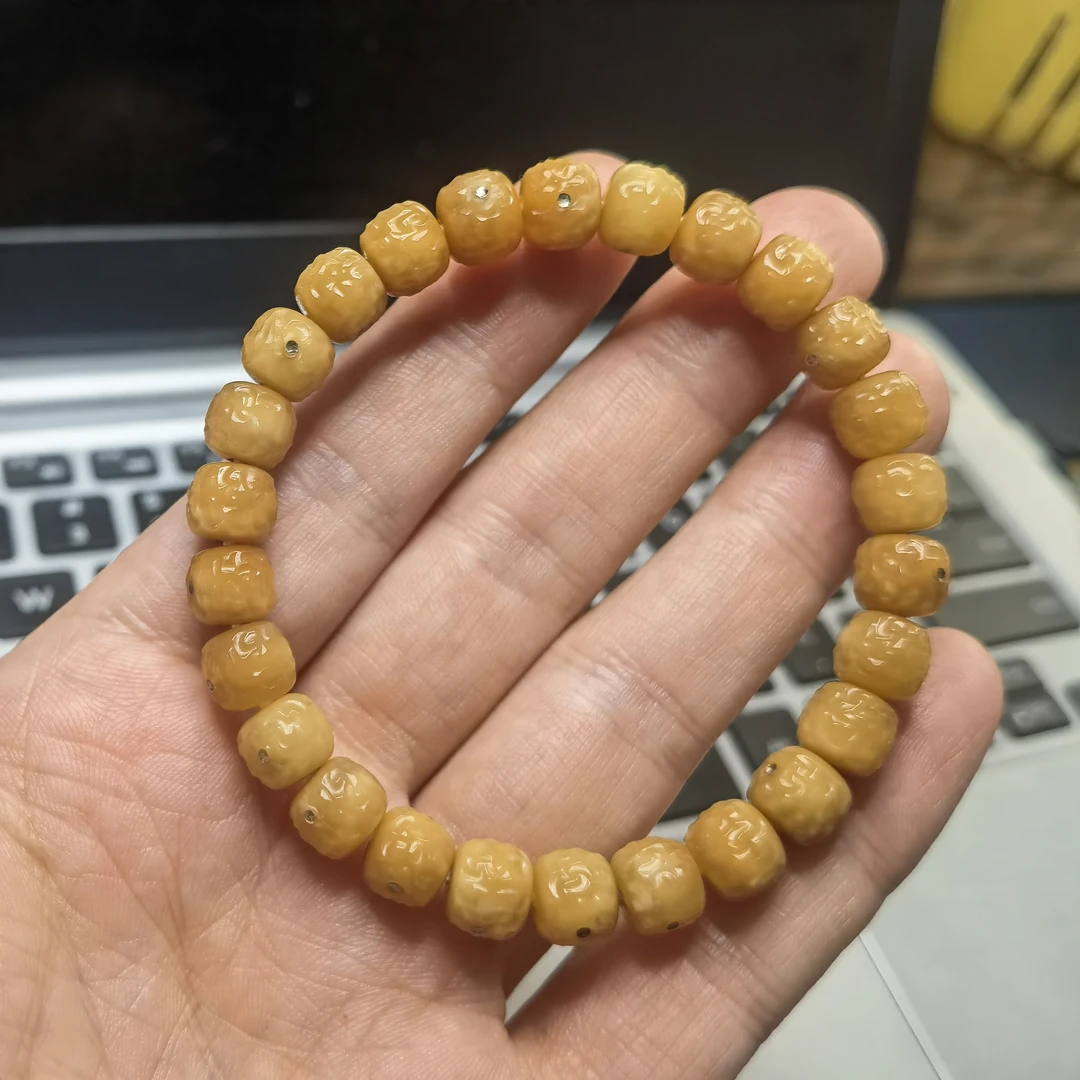 （一物一图）龙脊菩提玉化料雕刻麒麟纹单圈手串