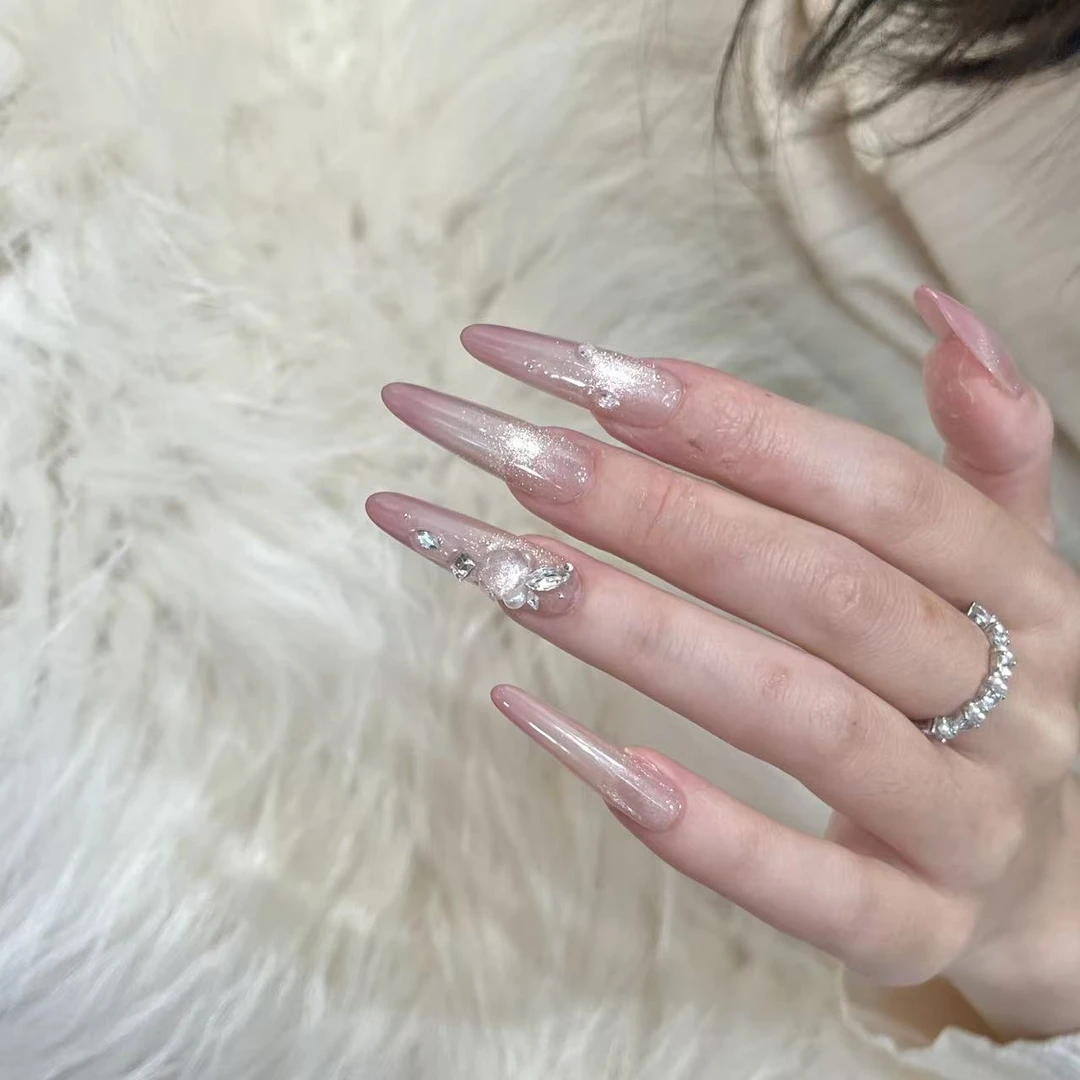 B/粉黛佳人主钻华系列温柔猫系美女爆闪猫眼美甲纯手工定制穿戴甲