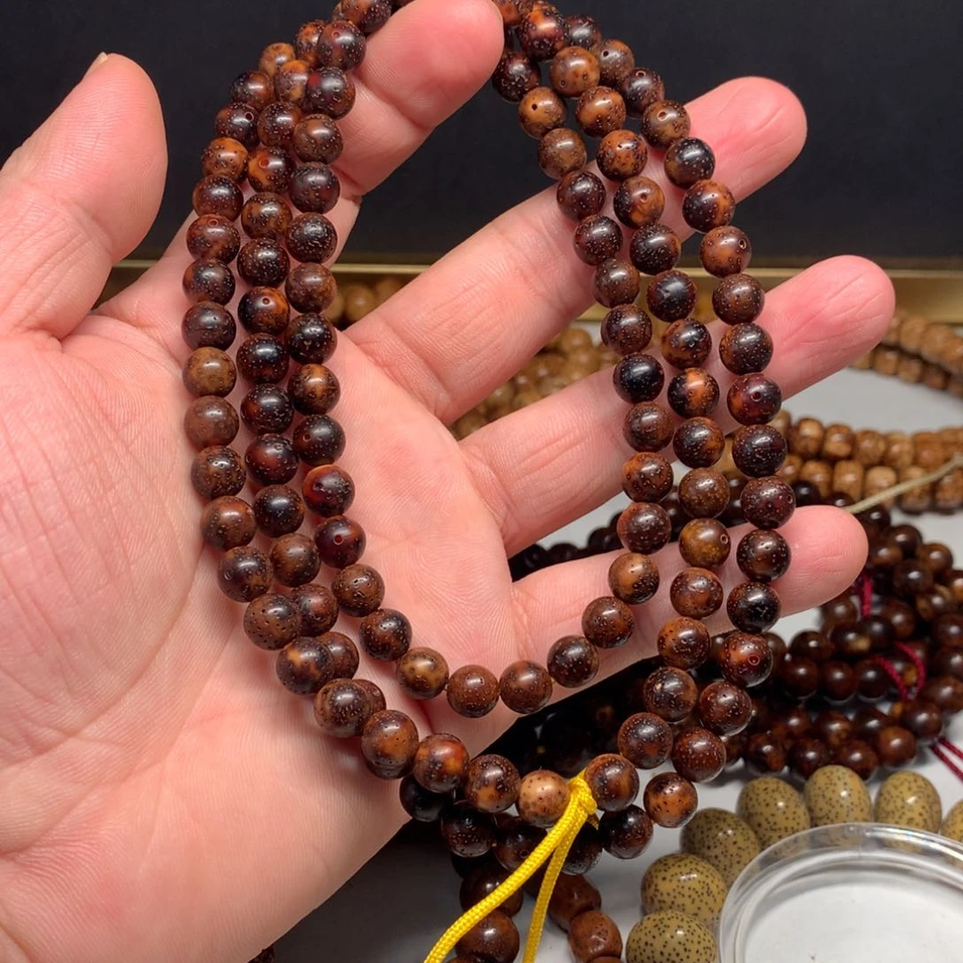 吊坠星月菩提陈化料8圆珠深虎皮全品