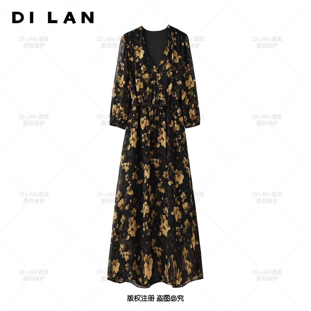 【流金岁月A】法式连衣裙女新款气质显瘦穿搭时尚洋气印花长裙2541