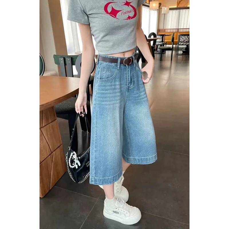 【现货️冰感液态棉】七分阔腿牛仔裤女高腰夏季薄款2025新款宽松