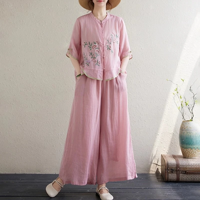 中式国风妈妈休闲裙裤裙套装女夏2025新款高端洋气宽松显瘦两件套