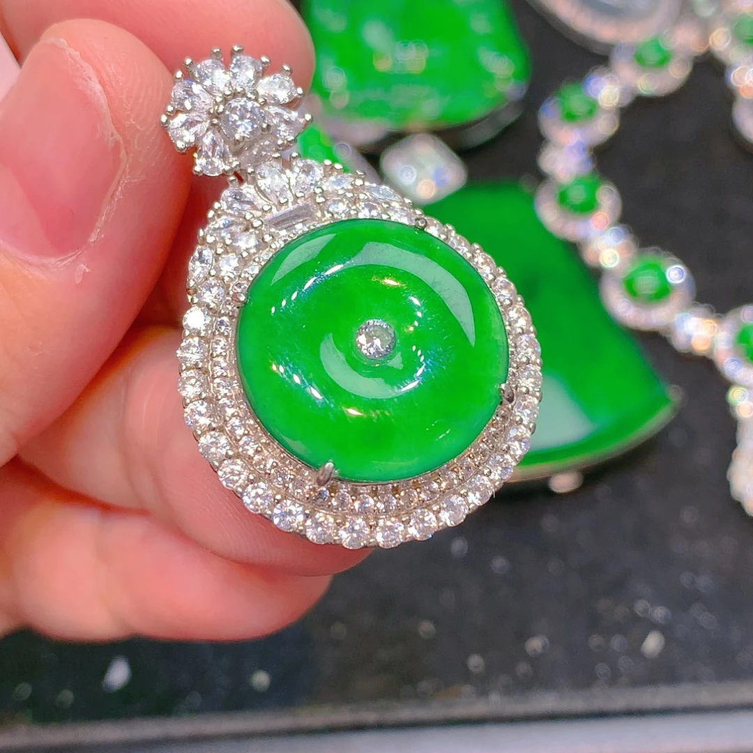 吊坠(不含链)银S925镶嵌翡翠翡翠