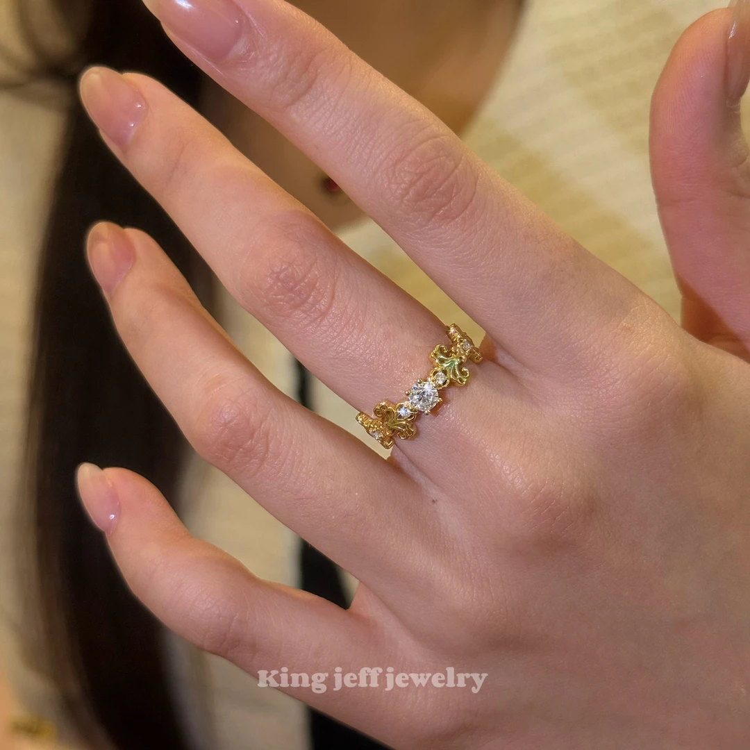 925银戒指 jewelry【美式复古鸢尾花】金色系s925银镀真金戒指