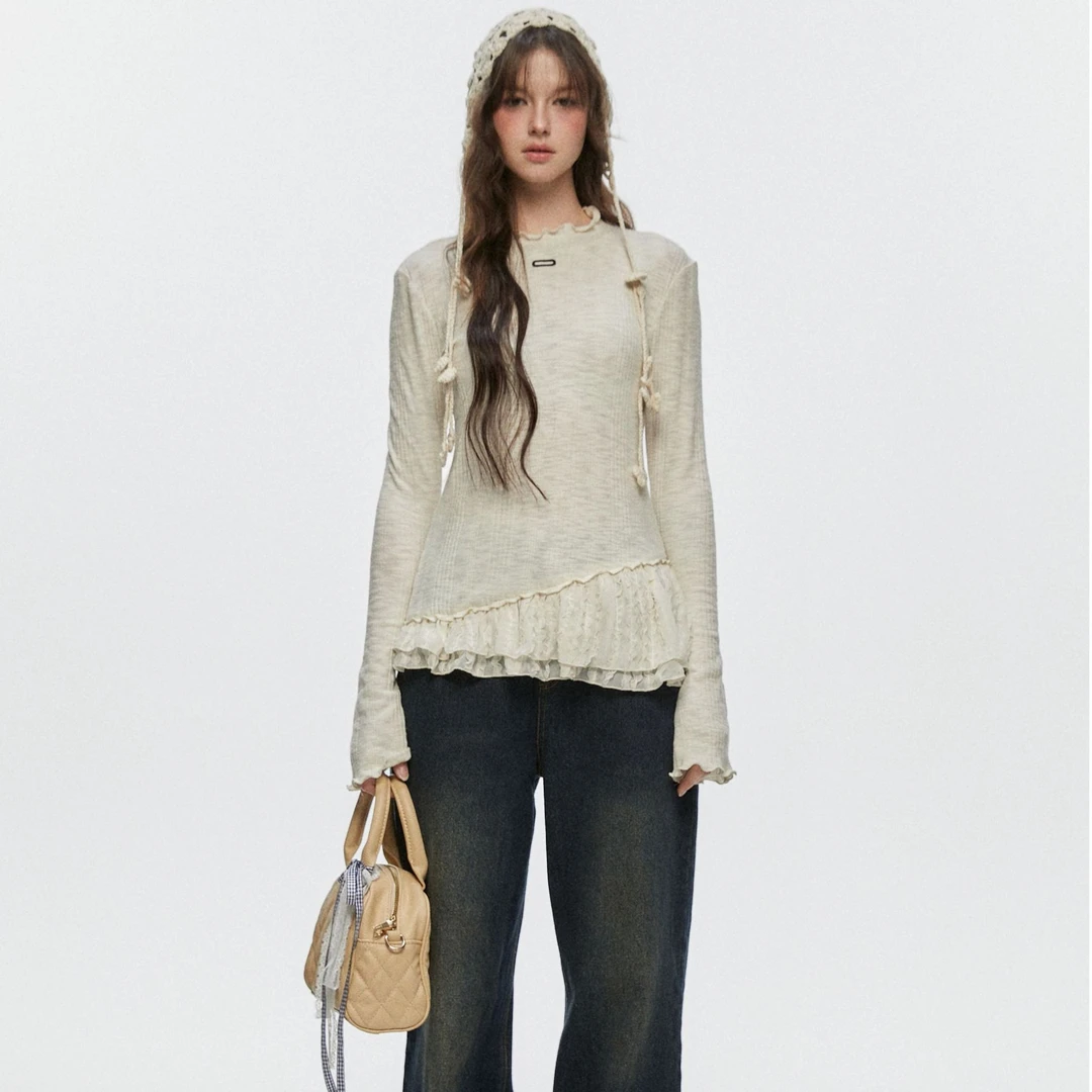 【雪宝粉丝专属】CyNi 新款2025年春季法式设计感蕾丝花边长袖