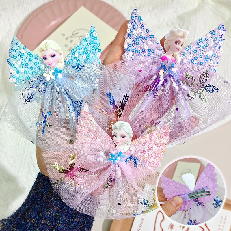 儿童爱莎公主发夹冰雪奇缘可爱亮片翅膀女童发卡公主裙头饰发饰女