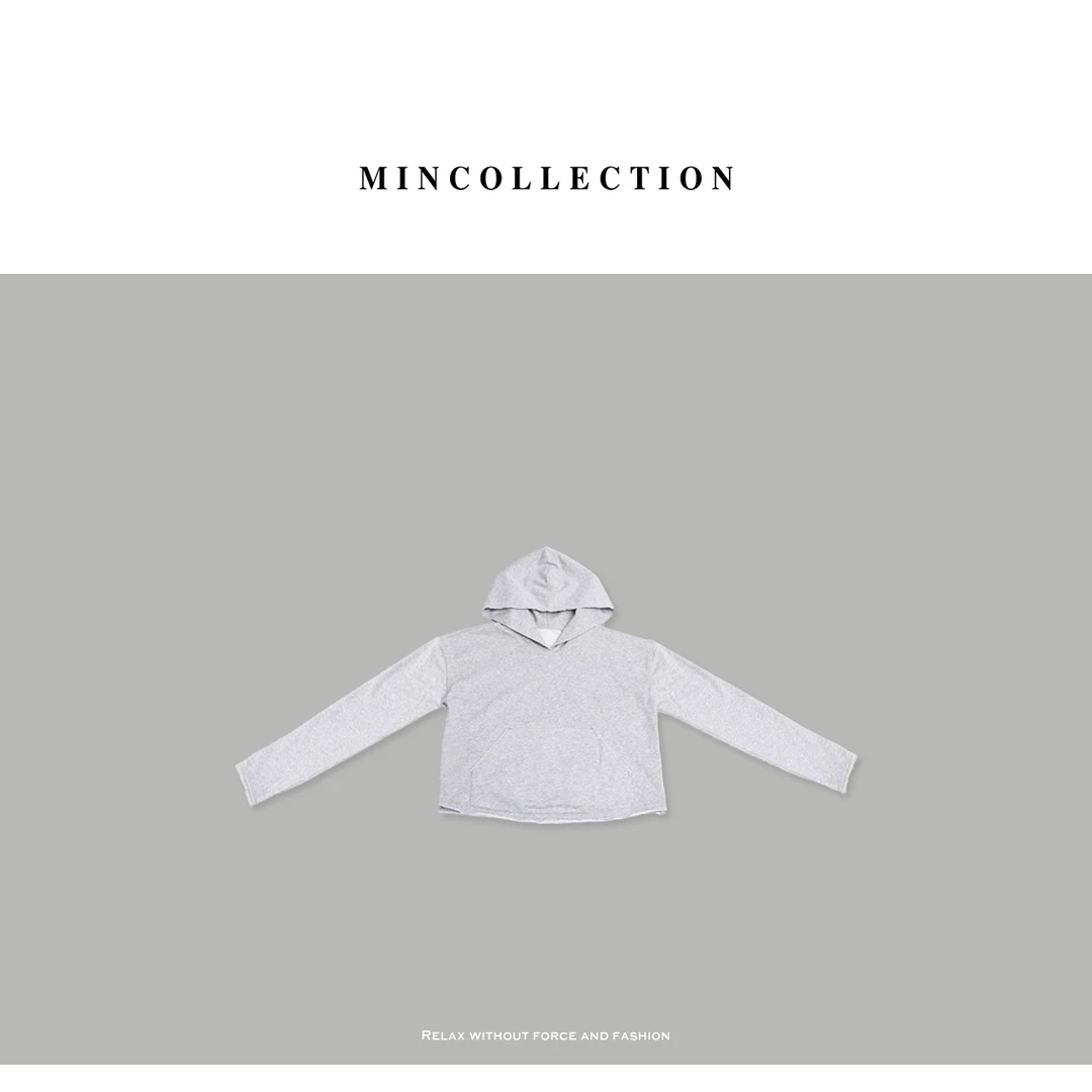 DE Mincollection毛边卫衣/编织毛圈舒适棉短款休闲连帽卫衣40026