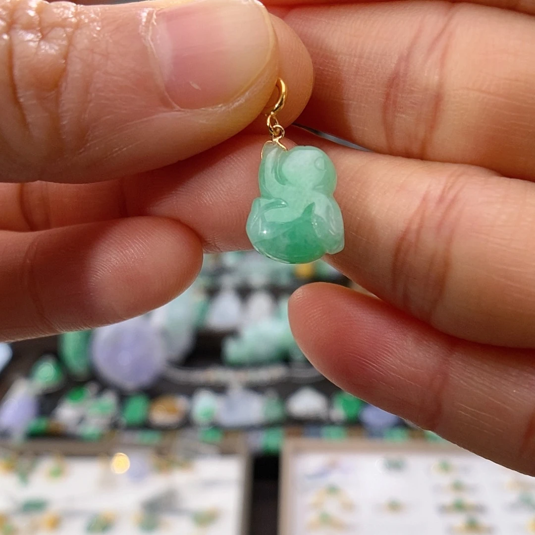 翡翠18K金镶嵌吊坠(不含链)