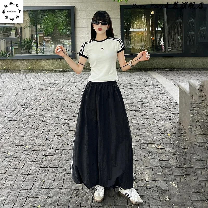 白色条纹修身正肩短袖T恤女夏季2025新款收腰显瘦三条杠短款上衣