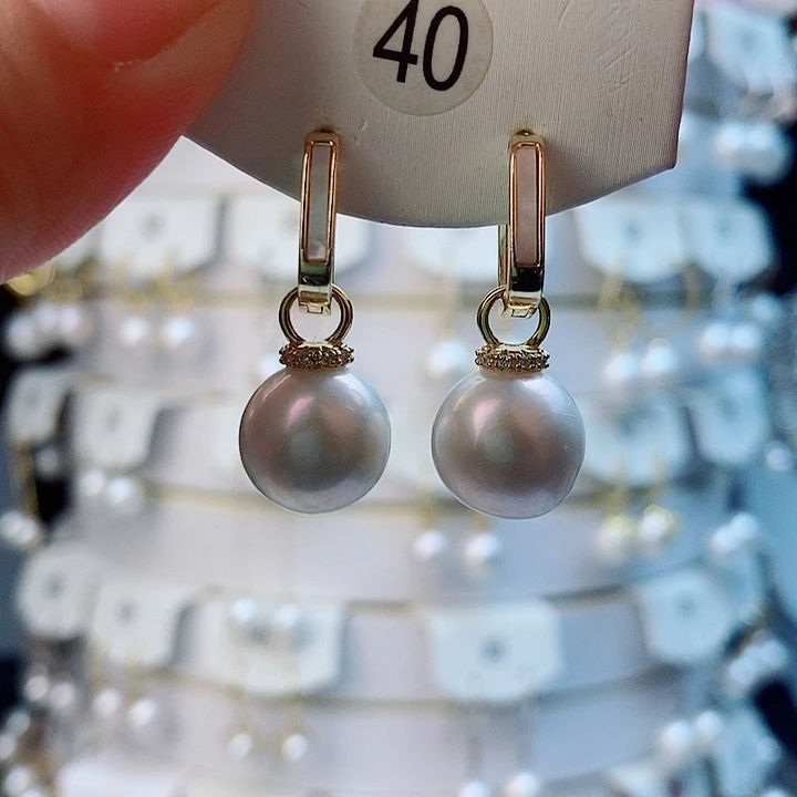 银S925镶嵌淡水珍珠耳饰