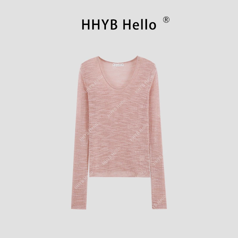 HHYB Hello【2025春季新款】独特漂亮长袖肌理感针织百搭打底衫M963