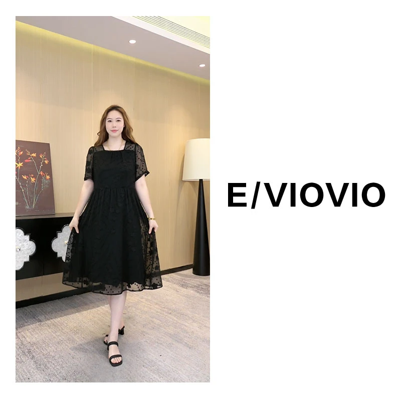 胖大今定制大码新款黑色气质显瘦短袖中长款遮肉连衣裙ZB6990